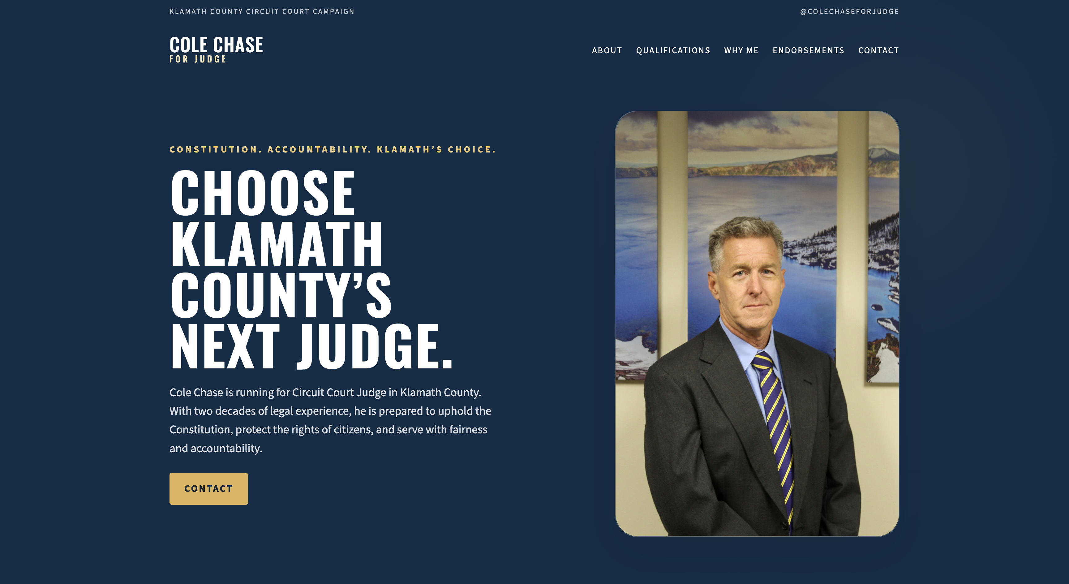 Cole Chase for Judge campaign website preview