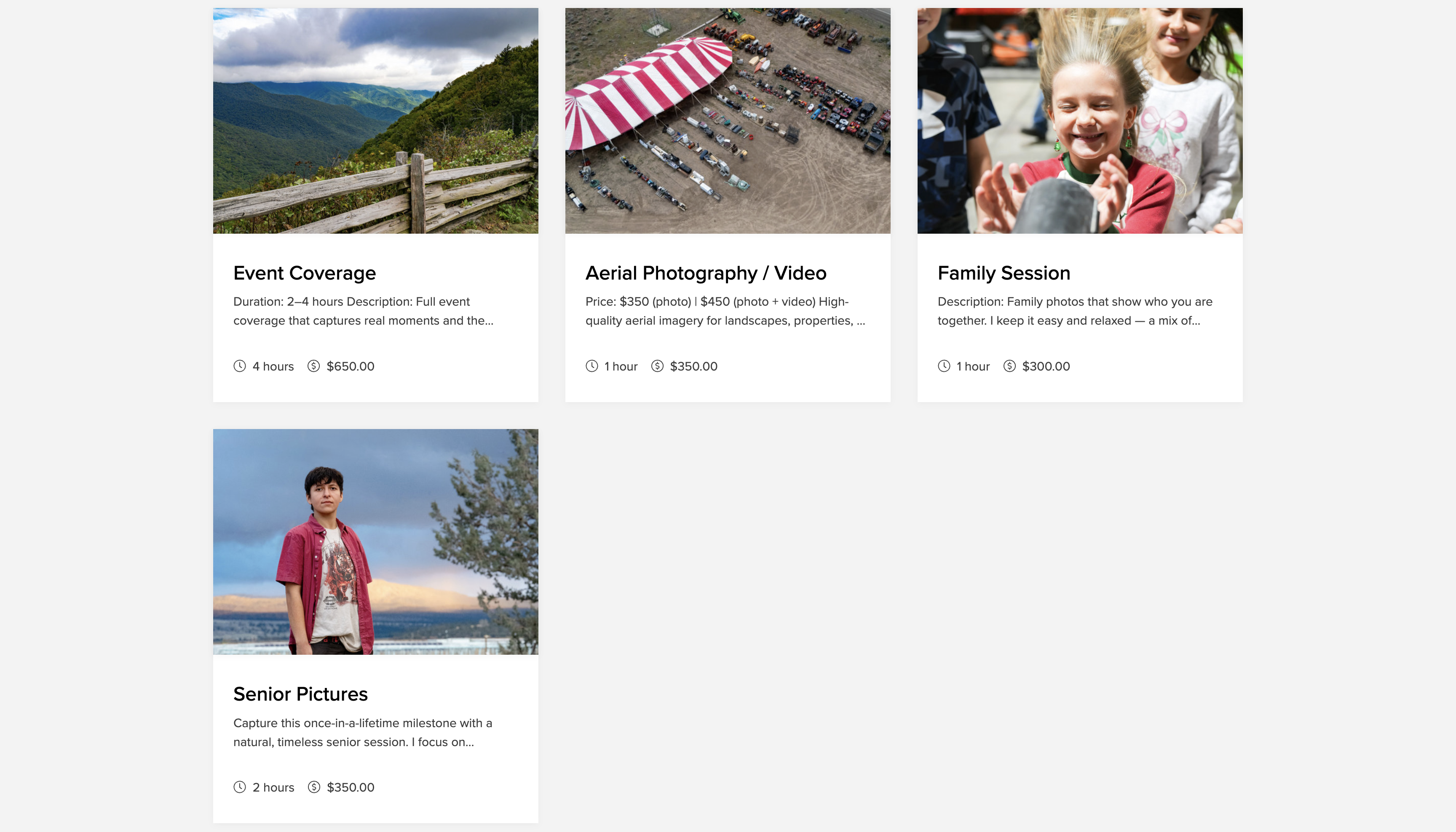 Photography booking preview